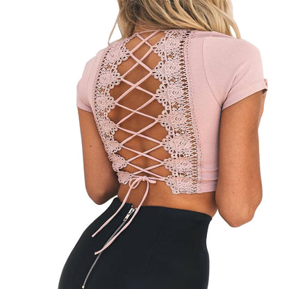 Top court pour femmes avec dos en dentelle et détails à nouer Chic und Stil