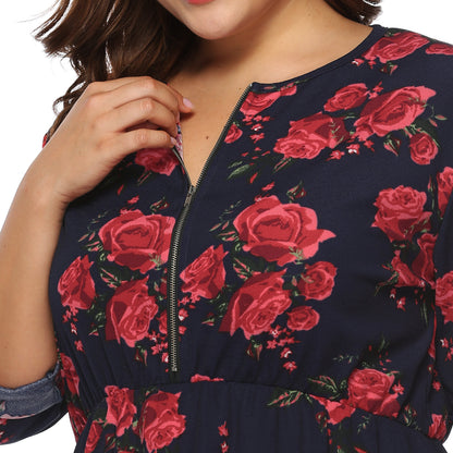 Robe A-ligne pour femmes avec motif floral et manches roulables Chic und Stil