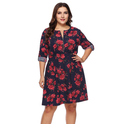 Robe A-ligne pour femmes avec motif floral et manches roulables Chic und Stil