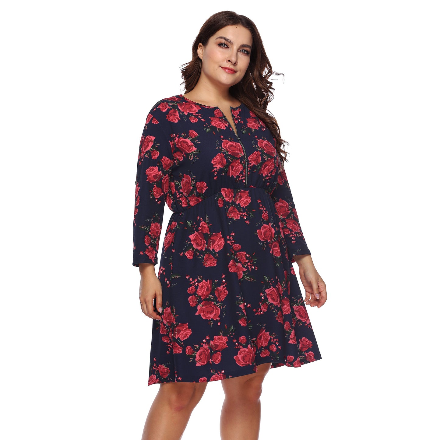 Robe A-ligne pour femmes avec motif floral et manches roulables Chic und Stil