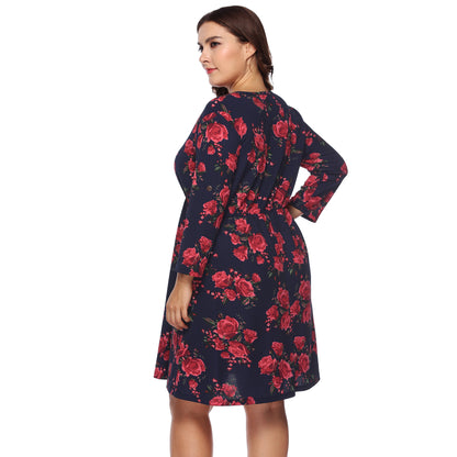 Robe A-ligne pour femmes avec motif floral et manches roulables Chic und Stil