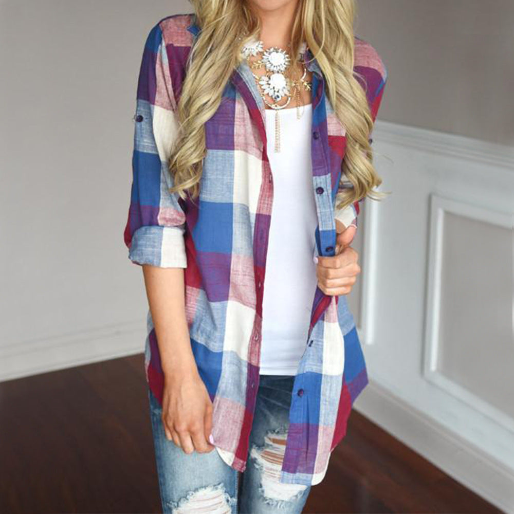 Blouse à carreaux pour femmes avec manches longues et coupe décontractée Chic und Stil
