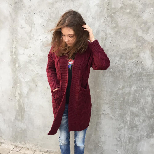 Dames Grand cardigan tricoté avec motif torsadé et poches pratiques Chic und Stil