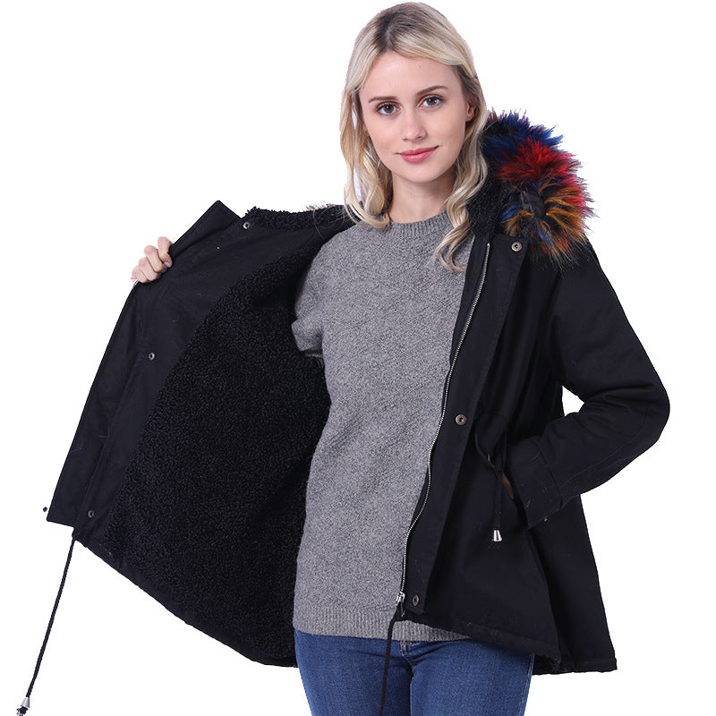 Dame Manteau d'hiver avec capuche en fausse fourrure amovible et poches pratiques Chic und Stil