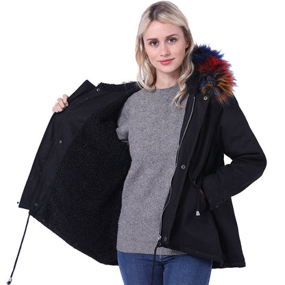 Dame Manteau d'hiver avec capuche en fausse fourrure amovible et poches pratiques Chic und Stil