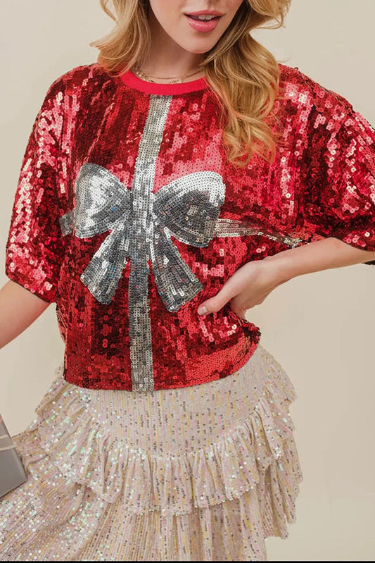 Chic und Stil | Eye-catching Christmas sequin pullover T-shirt