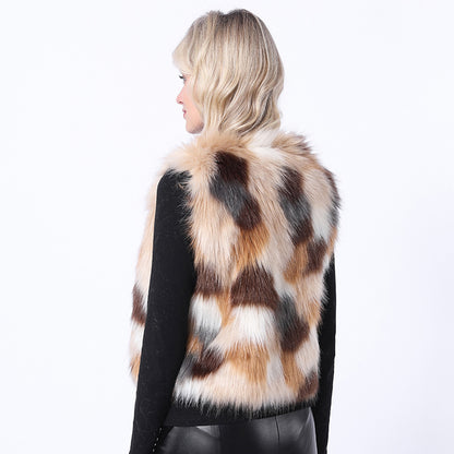 Dames Gilet en fausse fourrure pelucheuse avec motif à la mode Chic und Stil