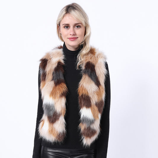 Dames Gilet en fausse fourrure pelucheuse avec motif à la mode Chic und Stil