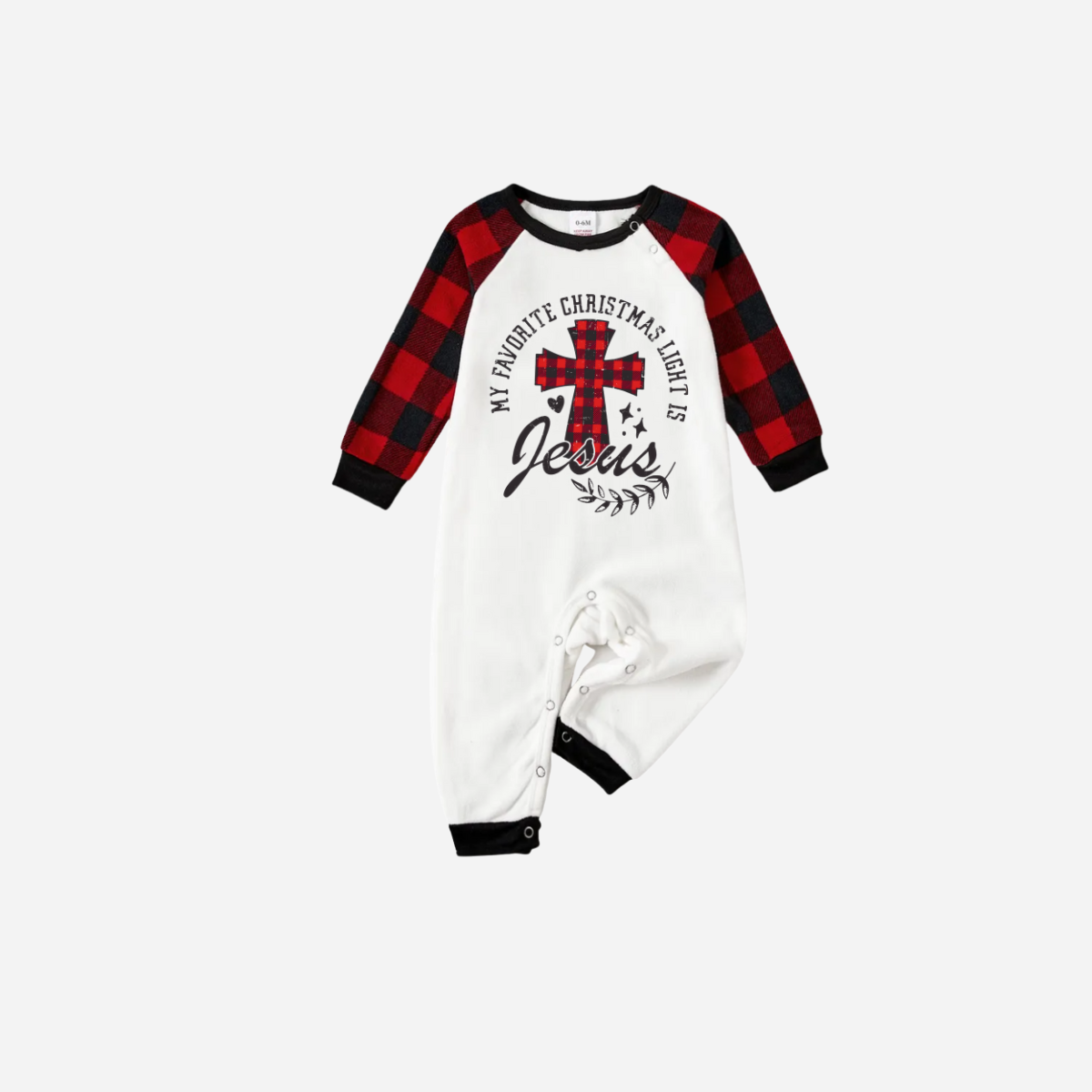 Chic und Stil | My favorite Christmas light is Jesus Family Christmas Pajama Set - White top with red checkered sleeves and red checkered pants
