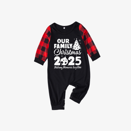 Chic und Stil | Christmas tree & "2025 Creating Memories Together" patterned contrast top and black-red checkered pants family matching pajama set