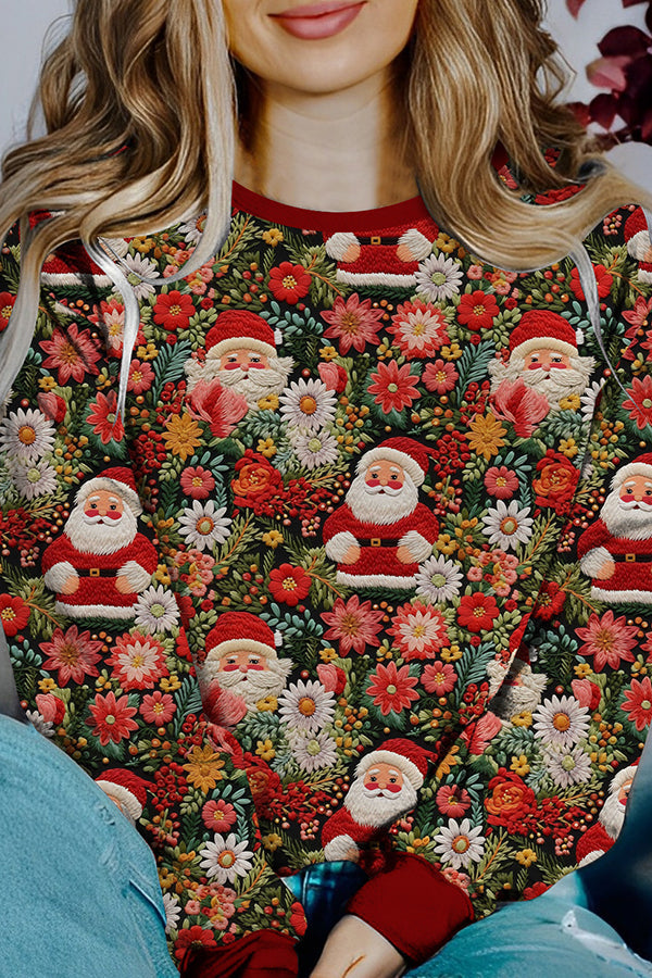 Chic und Stil | Printed Christmas Contrast Color Long Sleeve Pullover Sweatshirt