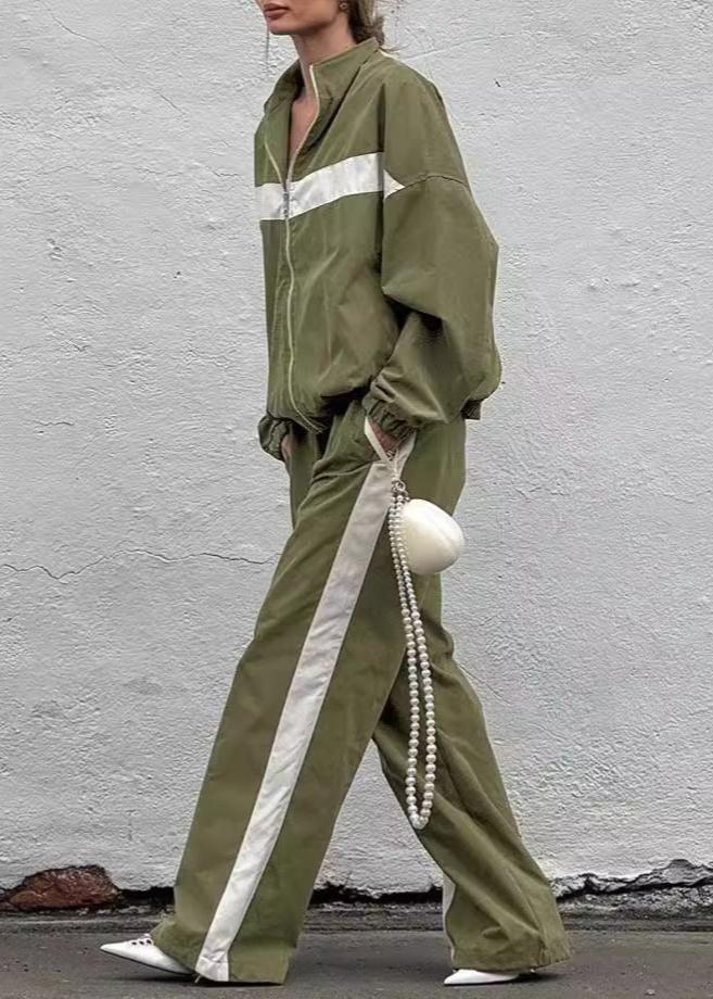 Chic und Stil | Edge - Contrast Zip Jacket and Wide Leg Pants Set