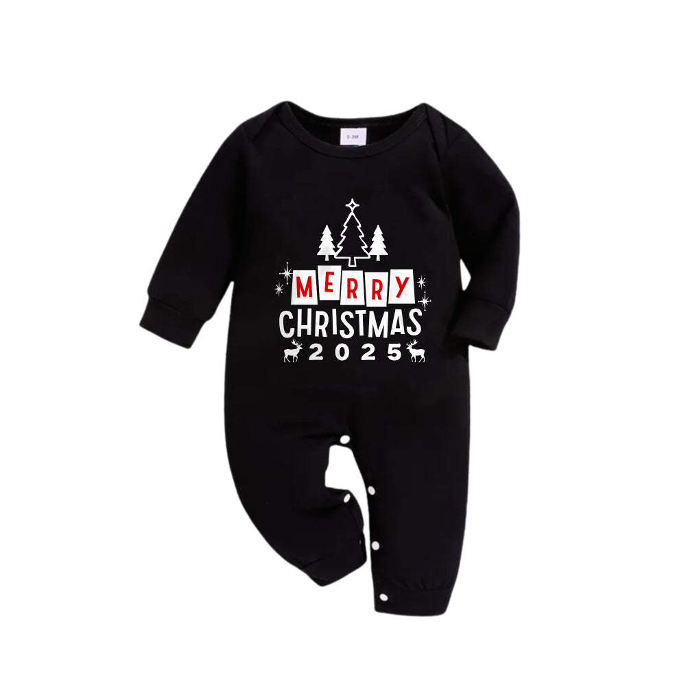 Chic und Stil | Christmas Family Pajama Matching - Black Top and Green Checkered Pants PJs Set with "Merry Christmas 2025" Print