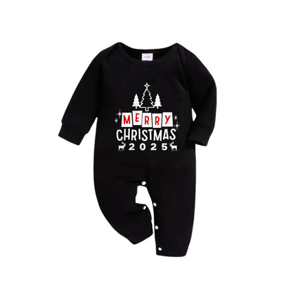 Chic und Stil | Christmas Family Pajama Matching - Black Top and Green Checkered Pants PJs Set with "Merry Christmas 2025" Print