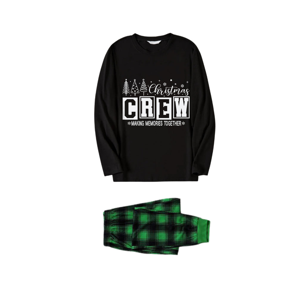 Chic und Stil | Christmas Family Pajama Set - Black Top and Green Checkered Pants Pajama Set with "Christmas Crew Making Memories Together" Print
