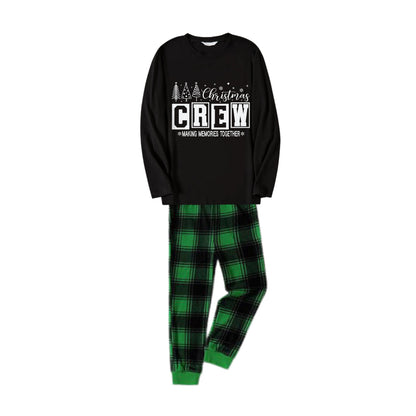 Chic und Stil | Christmas Family Pajama Set - Black Top and Green Checkered Pants Pajama Set with "Christmas Crew Making Memories Together" Print