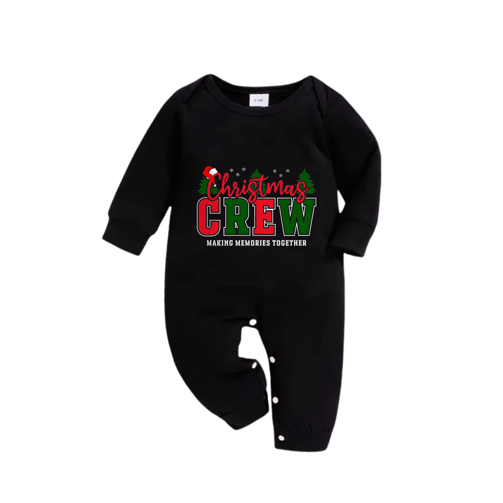 Chic und Stil | Christmas family matching pajamas - Black top and green checkered pants Pjs set with "Christmas Crew Making Memories Together" slogan print