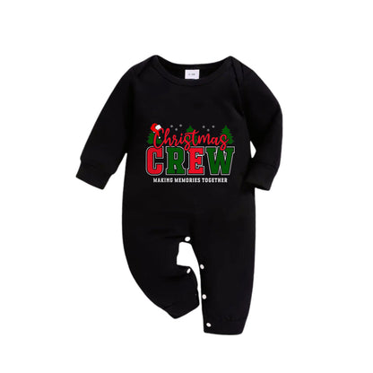 Chic und Stil | Christmas family matching pajamas - Black top and green checkered pants Pjs set with "Christmas Crew Making Memories Together" slogan print