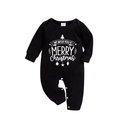 Chic und Stil | Christmas Family Pajamas Matching - Black Top and Green Checkered Pants Pjs Set with "We Wish You A Merry Christmas" Black & White Print