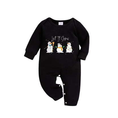 Chic und Stil | Matching Family Christmas Pajamas - Black Top and Green Checkered Pants Set with Snowman and "Let It Snow" Print