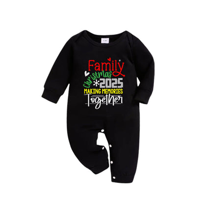 Chic und Stil | Christmas Family Matching Pajamas - Black Top and Green Checkered Pants Pjs Set with "Creating Family Christmas 2025 Memories Together" slogan print