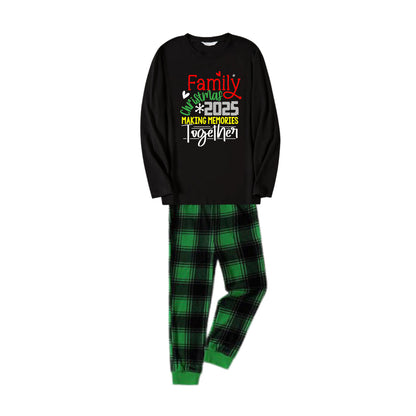 Chic und Stil | Christmas Family Matching Pajamas - Black Top and Green Checkered Pants Pjs Set with "Creating Family Christmas 2025 Memories Together" slogan print