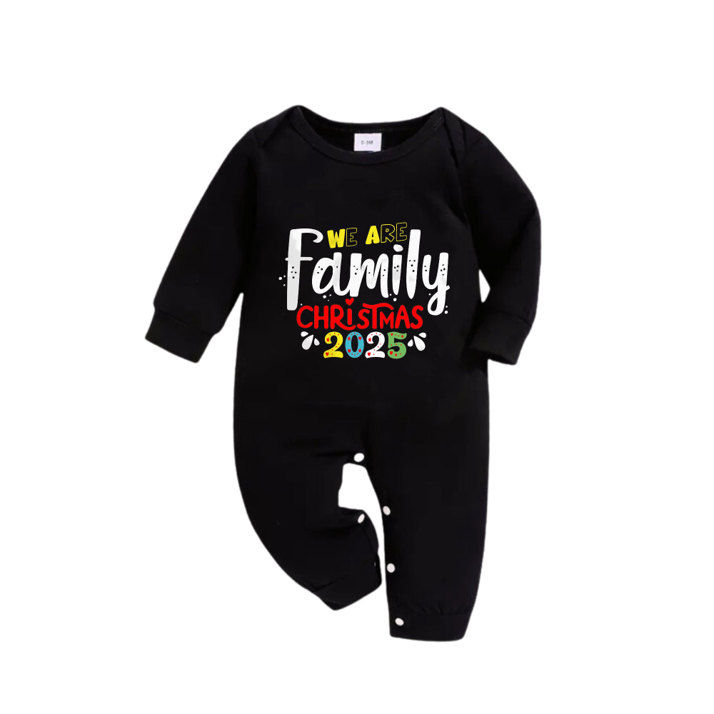 Chic und Stil | Christmas Family Matching Pajamas - Black Top and Green Checkered Pants Pjs Set with "We Are Family Christmas 2025" Artistic Script Print