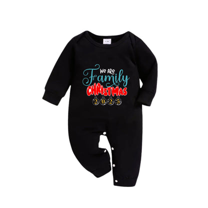 Chic und Stil | Christmas Family Matching Pajamas - Black Top and Green Checkered Pants PJs Set with "We Are Family Christmas 2025" Print