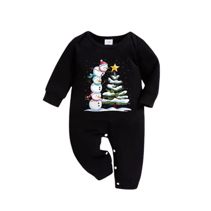 Chic und Stil | Christmas Family Pajama Set - Black Top and Green Checkered Pants with Snowman Comic Print