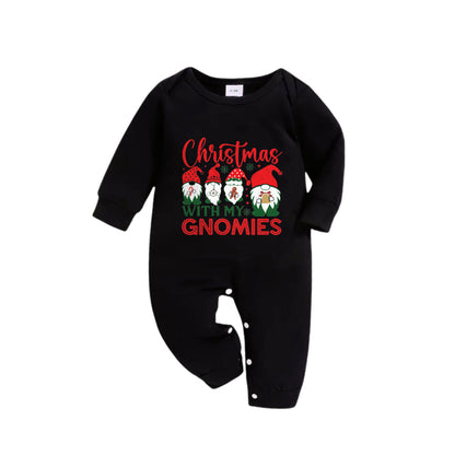 Chic und Stil | Christmas family matching pajamas - Black top and green checkered pants Pjs set with Gnome family and "Christmas with my Gnomies" print