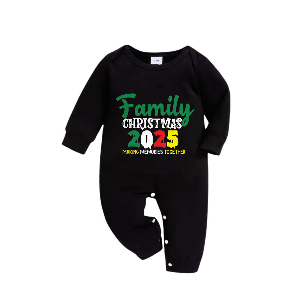 Chic und Stil | Christmas family matching pajamas - Black top and green plaid pants Pjs set with "Family Christmas 2025" slogan print