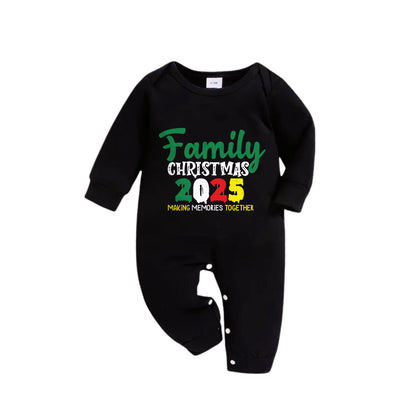 Chic und Stil | Christmas family matching pajamas - Black top and green plaid pants Pjs set with "Family Christmas 2025" slogan print