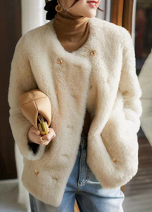 Chic und Stil | Patchwork Bags Wool Coats O-Neck Button Winter