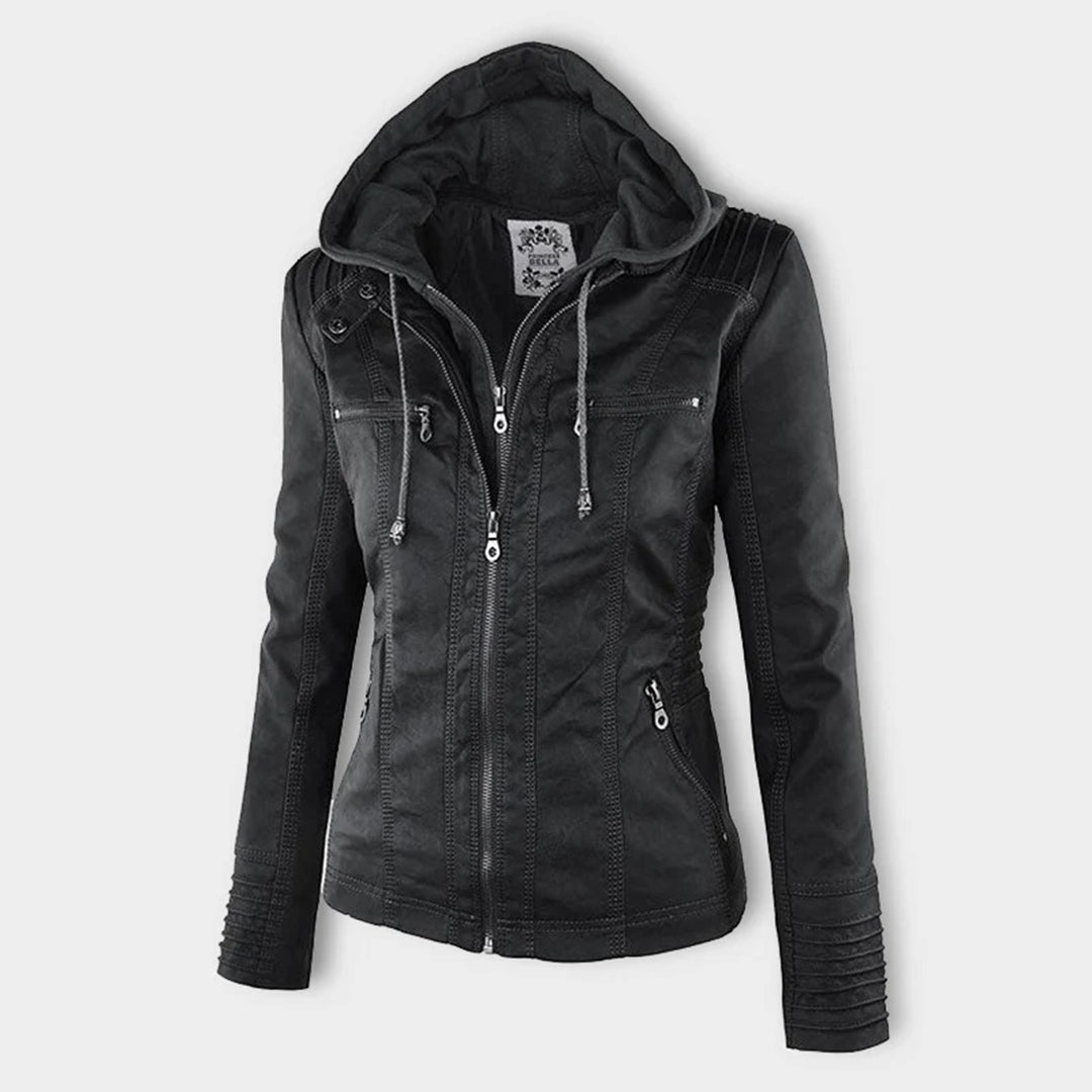 Chic und Stil | Double-lined Women's Leather Jacket with Hood