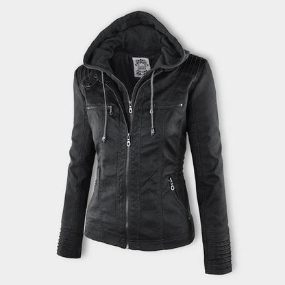 Chic und Stil | Double-lined Women's Leather Jacket with Hood