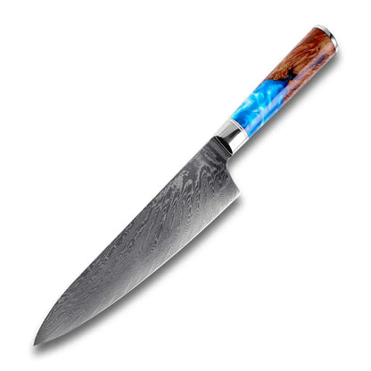 Couteau Chef Damas 20cm Résine Bleue - ChicUndStil