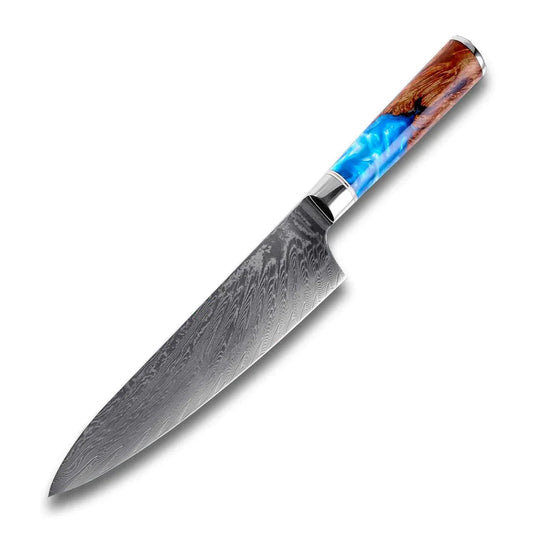 Couteau Chef Damas 20cm Résine Bleue - ChicUndStil