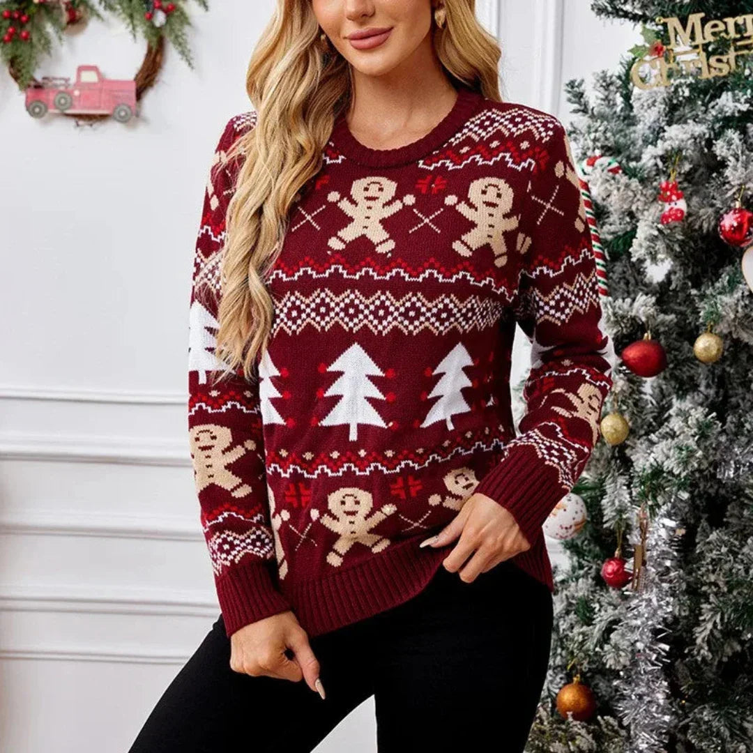 Chic und Stil | Pull de Noël Femme - Pull de Noël faux avec encolure ronde