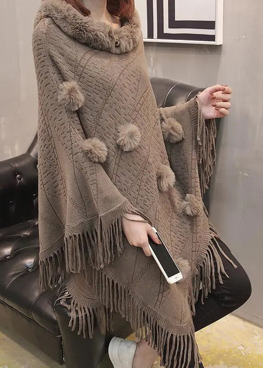 Chic und Stil | Chocolate Fur Collar Tutu Long Pull-Over Coats Batwing Sleeves