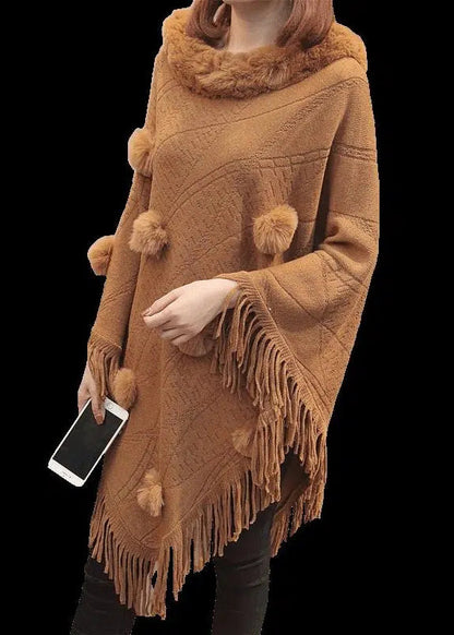Chic und Stil | Chocolate Fur Collar Tutu Long Pull-Over Coats Batwing Sleeves