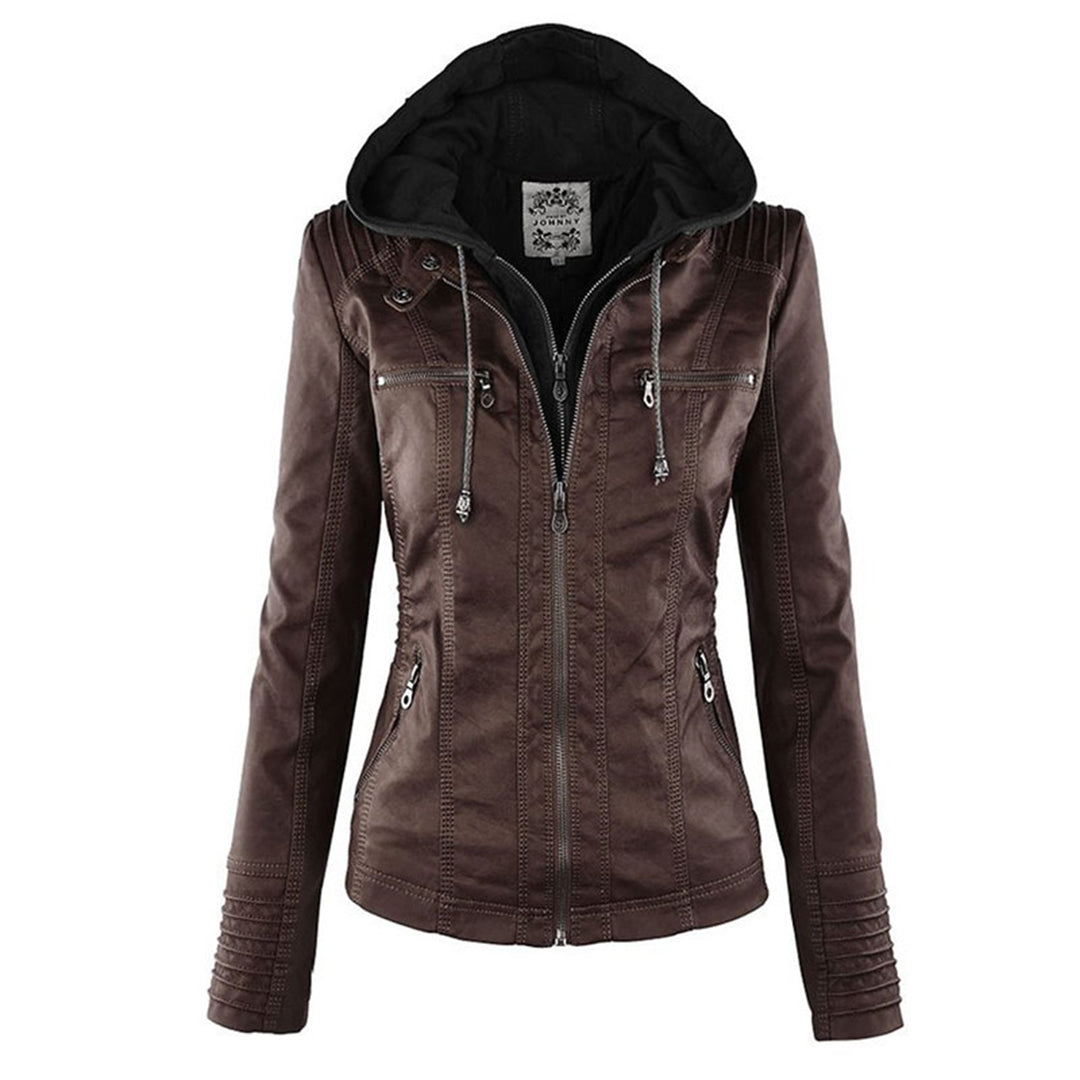 Chic und Stil | Double-lined Women's Leather Jacket with Hood