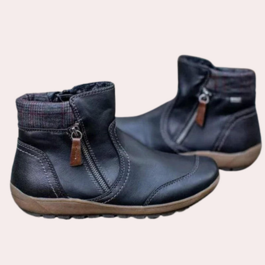 Chic und Stil | Ankle Boots - Real Leather - Zipper - Comfortable Rubber Sole - Round Toe