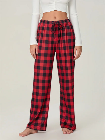 Chic und Stil | Christmas Plaid Print Lace Elastic Pajama Pants
