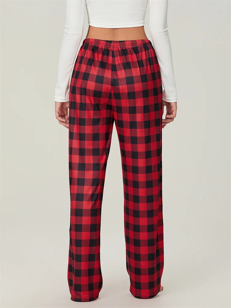 Chic und Stil | Christmas Plaid Print Lace Elastic Pajama Pants