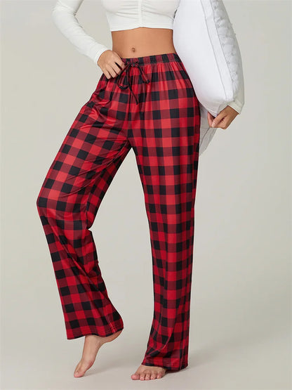 Chic und Stil | Christmas Plaid Print Lace Elastic Pajama Pants