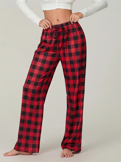 Chic und Stil | Christmas Plaid Print Lace Elastic Pajama Pants