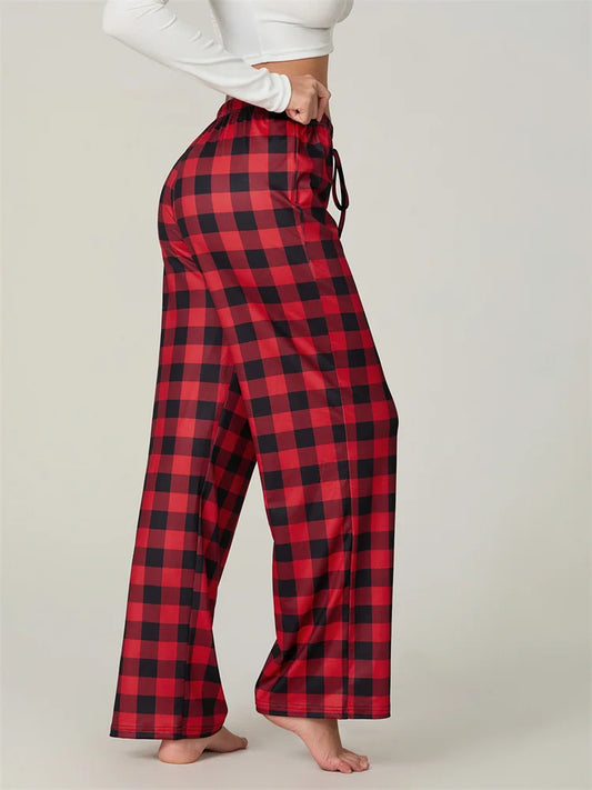Chic und Stil | Christmas Plaid Print Lace Elastic Pajama Pants