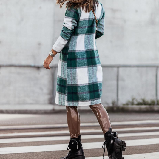 Chic and Style | Wool coat - Long checked autumn coat for women