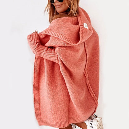 Orange Strickjacke mit Kapuze