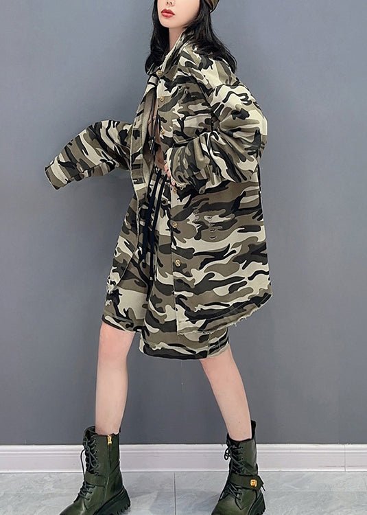 Chic und Stil | Camouflage Peter Pan Collar Zipper Coats Printed And Shorts Two Piece Set
